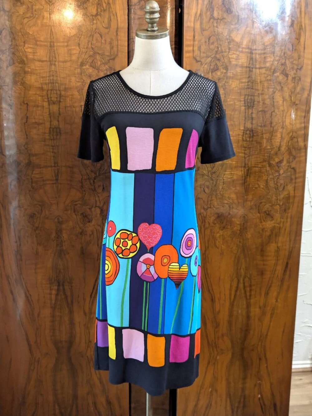Simply Art by Dolcezza Short Sleeve Dress S Mesh York Colorful Artsy Whimsical